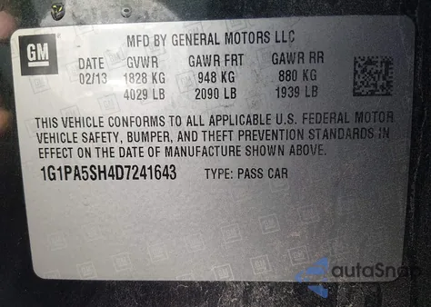 2013 Chevrolet Cruze Ls Auto z USA, uszkodzony, nr VIN 1G1PA5SH4D7241643